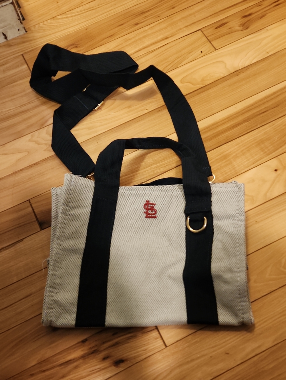 Canvas Tote with Black Straps and Red Monogram